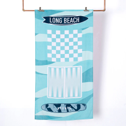 TOALLA PLAYA CON JUEGO DAMAS CELESTE 